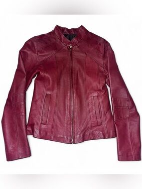 Women's Burgundy Leather Moto Jacket